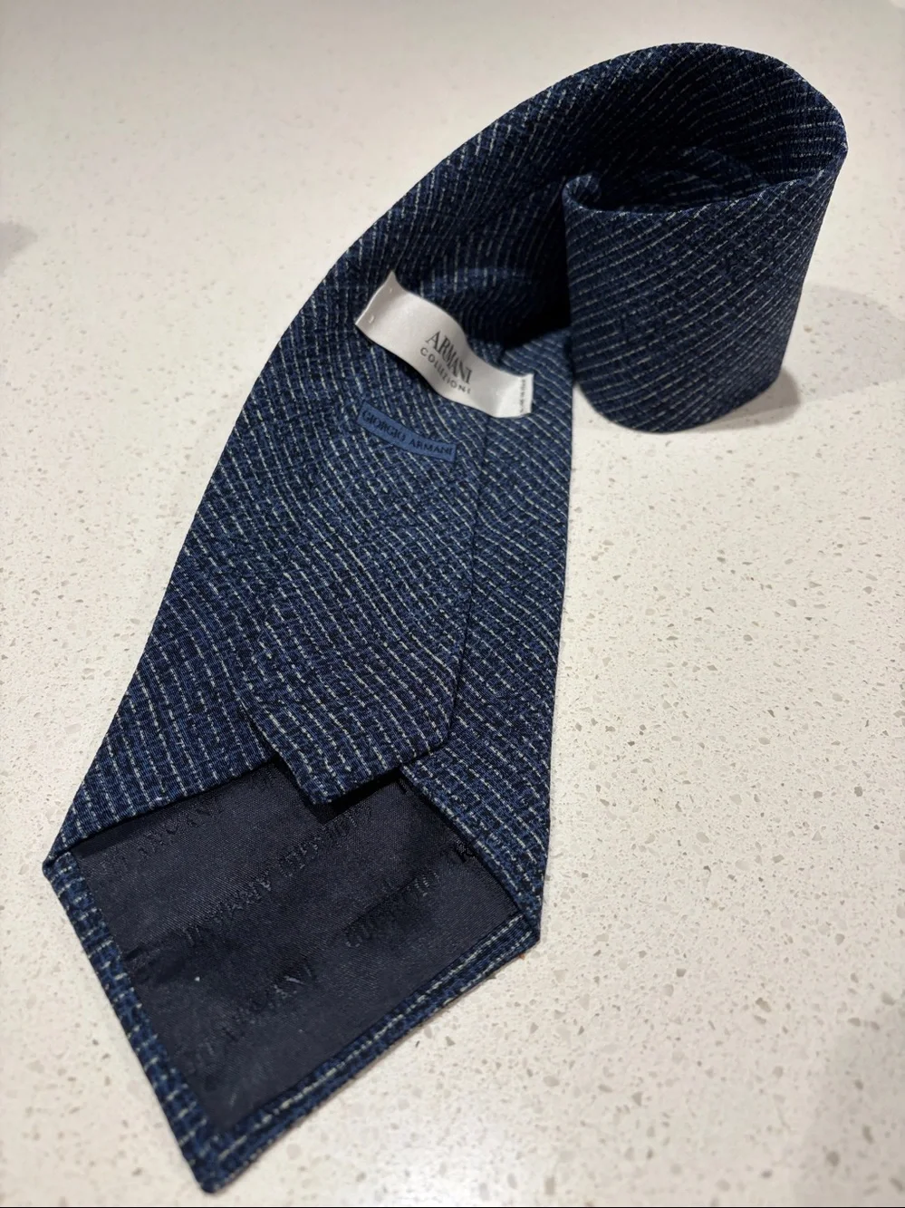Armani Collezioni Navy Blue Textured Diagonal Weave Silk Tie